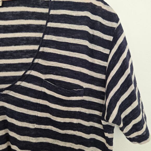 Burberry Brit Linen Pocket T-Shirt V-Neck Short Sleeve Navy Stripe Size M - Picture 4 of 6